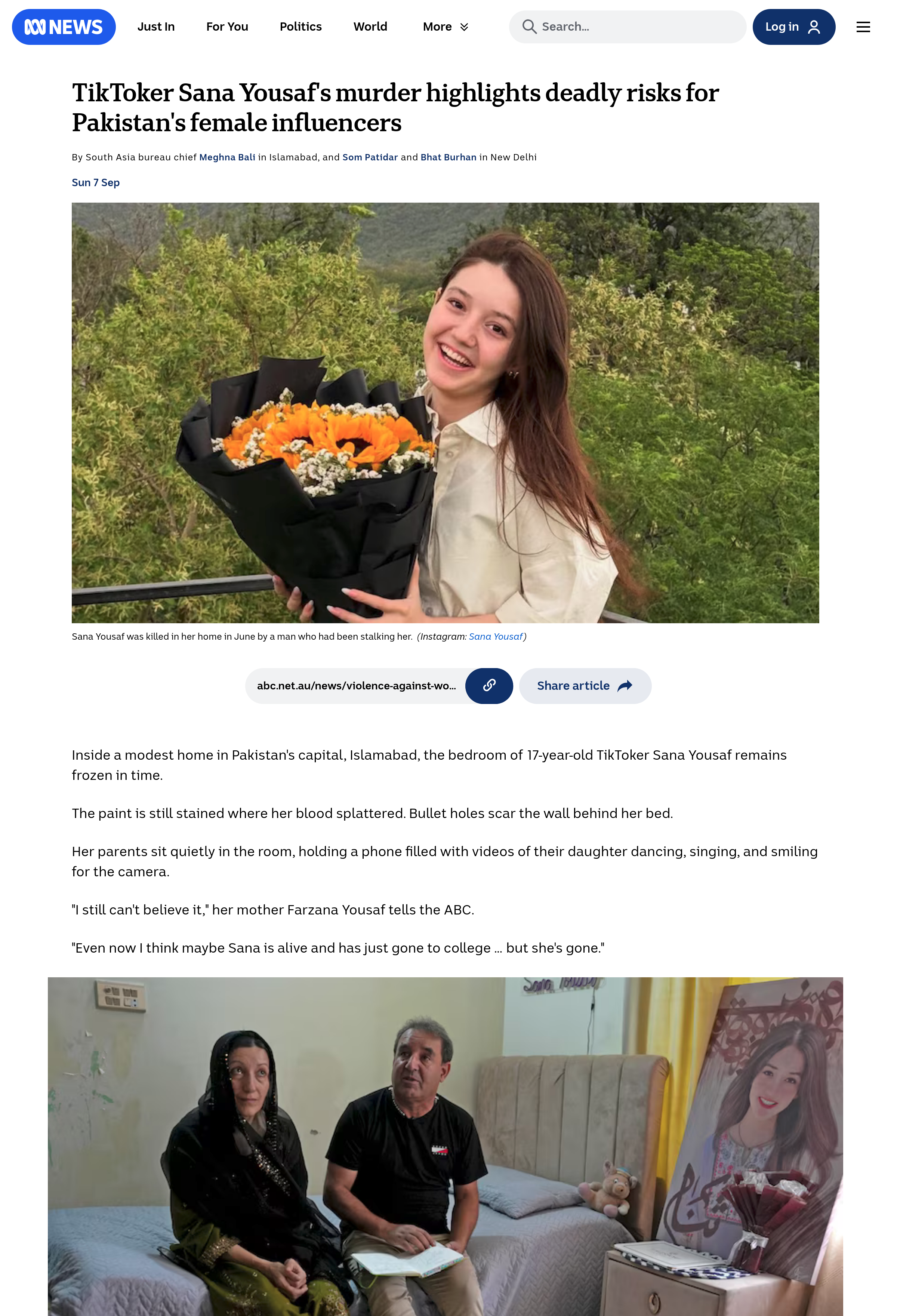 ABC News - TikToker Sana Yousaf's murder highlights deadly risks for Pakistan's female influencers